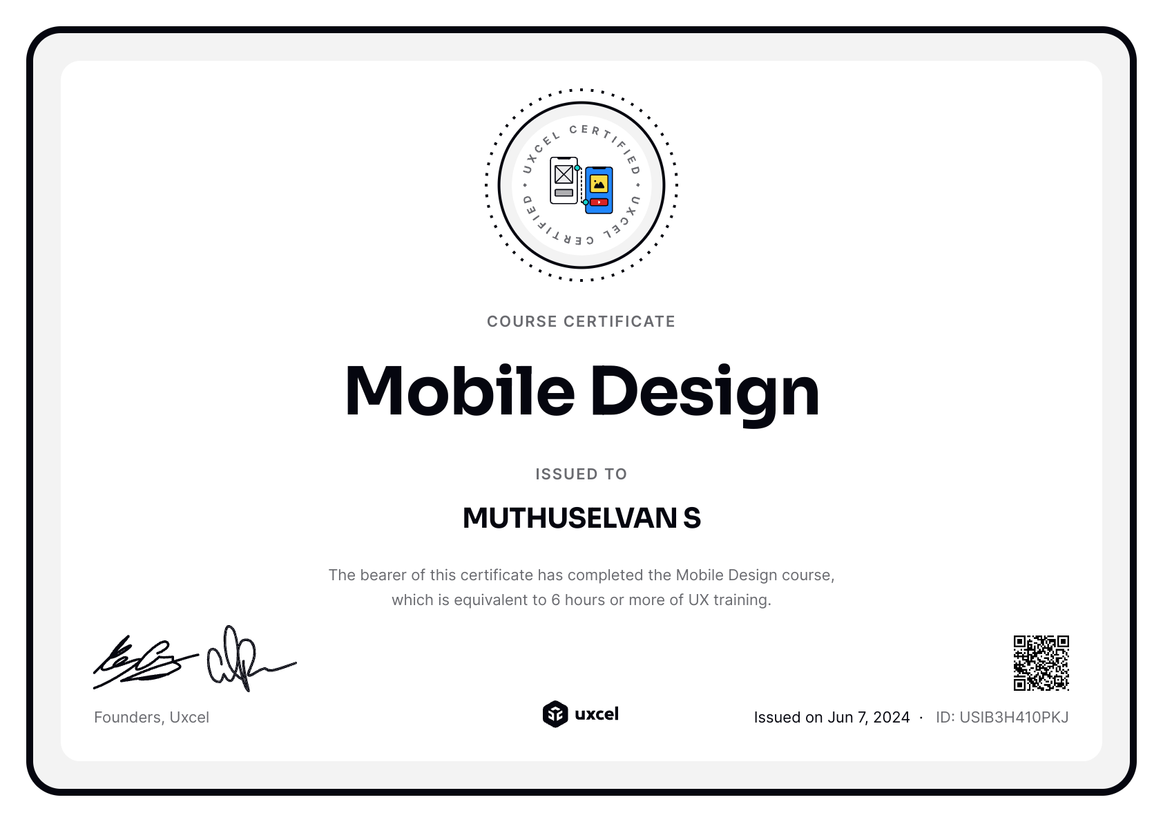 Muthuselvan saravanan's certificate